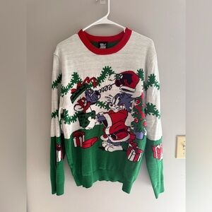 Tom and Jerry Knit Christmas Sweater Unisex SZ M Crew Neck Long Sleeve Holiday